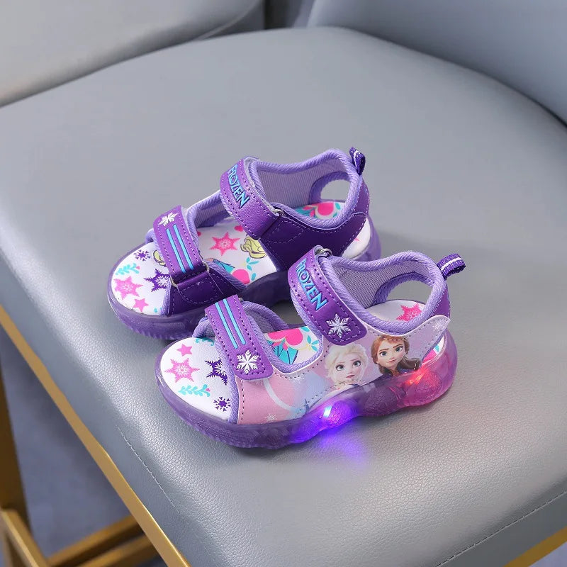 Boys Girls Cartoon Frozen Princess Elsa Led Light Up Luminous Sports Summer Kids Sandals Non-slip Toddler Shoes Size 21-3