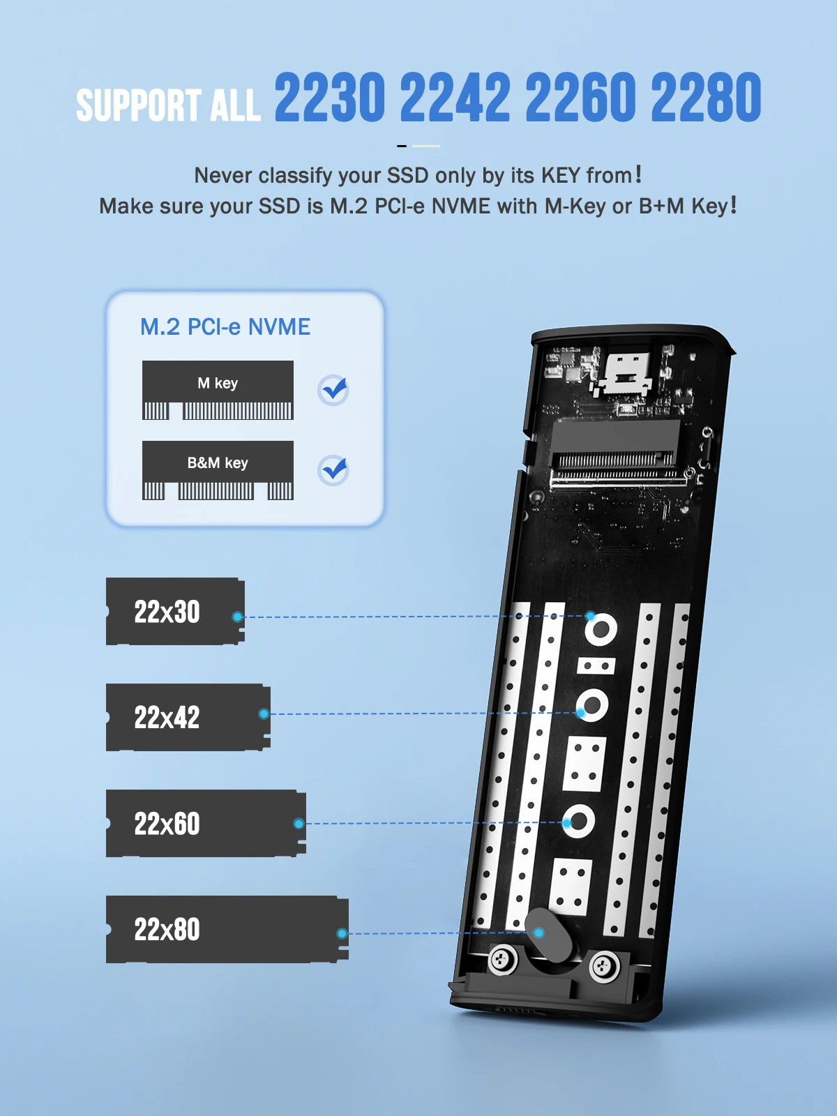 Carcasa Lemorele SSD M.2 NVMe USB 3,1 10Gbps PCIe M.2 SSD carcasa externa para disco duro externo M/B + M Key M.2 SSD