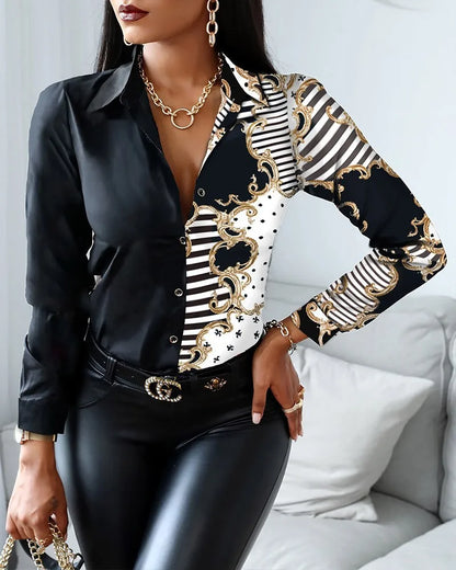 Elegant Women's Fashion Blouse 2025 Spring/Summer Digital Print Shirt Commuter Slim Fit Office Female Blusas Chemise Femme S-3XL