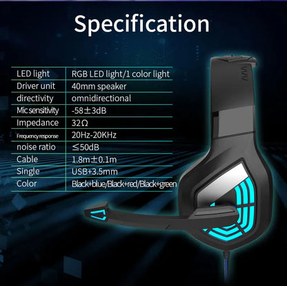 G7 Gaming Headset With Noise-cancelling Microphone Surround Sound 3.5mm Wired LED Lights Gaming Headset For Gamers PC Laptop