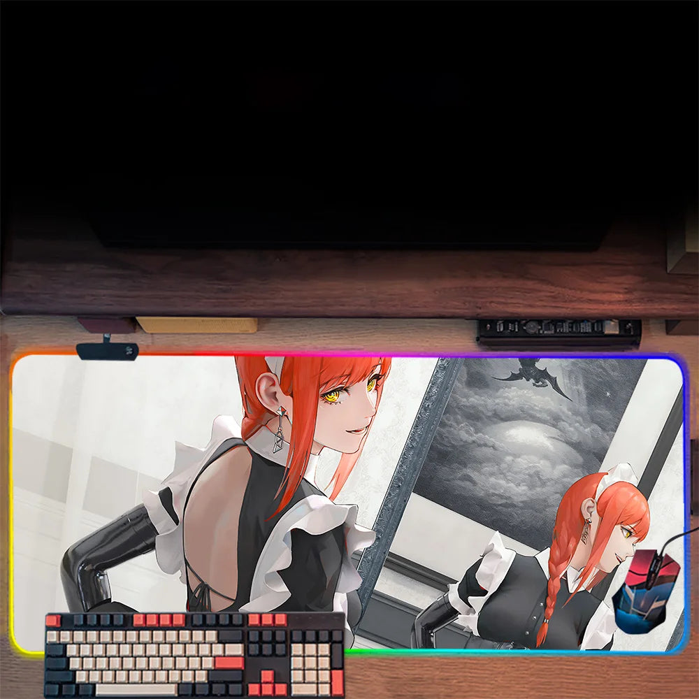 Makima Chainsaw Man RGB Pc Gamer Keyboard Mouse Pad Mousepad LED Glowing Mouse Mats Rubber Gaming Computer Mausepad