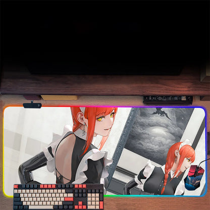 Makima Chainsaw Man RGB Pc Gamer Keyboard Mouse Pad Mousepad LED Glowing Mouse Mats Rubber Gaming Computer Mausepad