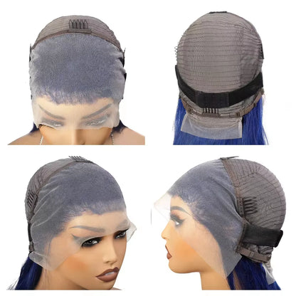 Dark Blue Short Straight Bob Wigs Human Hair 13x4 HD Lace Frontal Human Hair Wigs For Women 200 Density