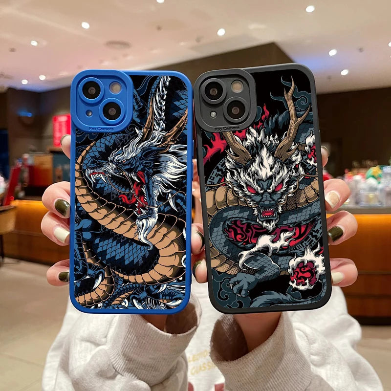 Fashion Chinese Vintage Dragon Phone Case For iPhone 13 12 11 14 Pro Max 14 Plus 7 8 Plus SE2020 XS XR X Soft Silicon Back Cover