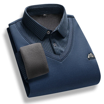 Retro Winter Pullovers Men Polo Neck Sweaters Fashion Striped Fleece Lined Polo Shirt Jumper Thick Knitting Sweaters