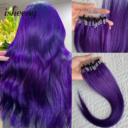 Micro Loop Ring Link Hair 100% Human Hair Extensions Real Remy Fancy Color 12-20 inches Striaght Purple Hair Extensions isheeny