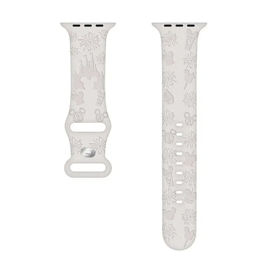 Silicone Bracelet For Mickey Engraved Floral Band For Apple Watch 41mm 40mm 38mm Cute iWatch Series 9/8/7/6/5/4/3/2/SE