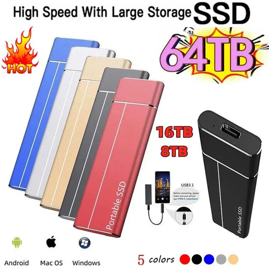 External Portable SSD 2TB SSD 4TB 16TB External Hard Drive Type-C USB 3.1 High Speed External Storage Hard Disks For Laptops