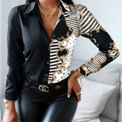 Elegant Women's Fashion Blouse 2025 Spring/Summer Digital Print Shirt Commuter Slim Fit Office Female Blusas Chemise Femme S-3XL