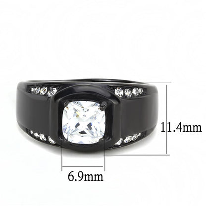 IP Black(Ion Plating) Stainless Steel Ring with AAA Grade CZ