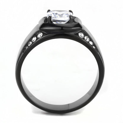 IP Black(Ion Plating) Stainless Steel Ring with AAA Grade CZ