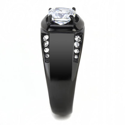 IP Black(Ion Plating) Stainless Steel Ring with AAA Grade CZ