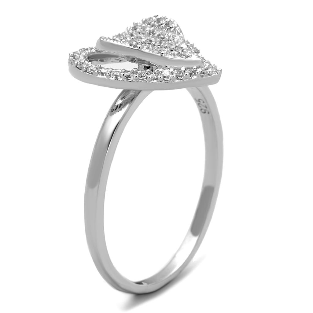 Rhodium 925 Sterling Silver Ring with AAA Grade CZ  in Clear