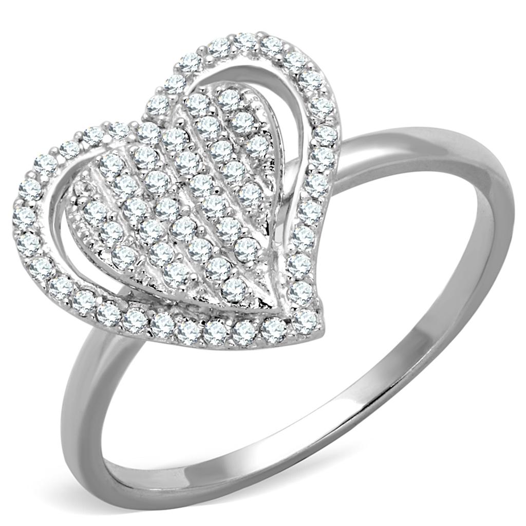 Rhodium 925 Sterling Silver Ring with AAA Grade CZ  in Clear