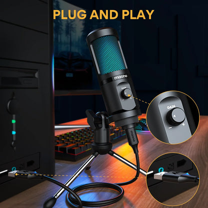 Maona Gaming USB Microphone Desktop Condenser Podcast Microfono Recording Streaming Microphones With Breathing Light PM461TR RGB