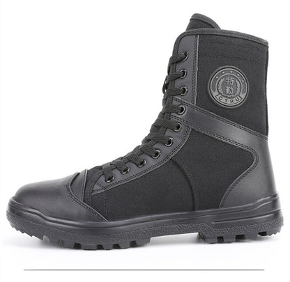 Black Training Boots Breathable Mesh Shock Absorption Security Shoes