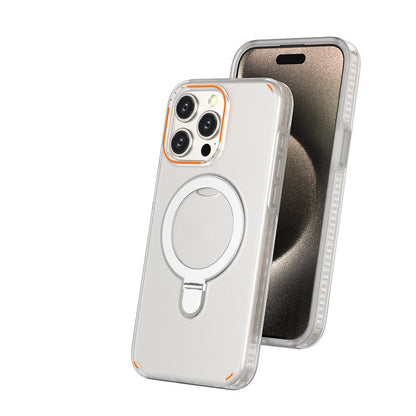 Iphone 15 Magnetic Bracket Phone Case With Holder Stand Cover For Magesafe Magnetic Transparent Wireless Charge Case