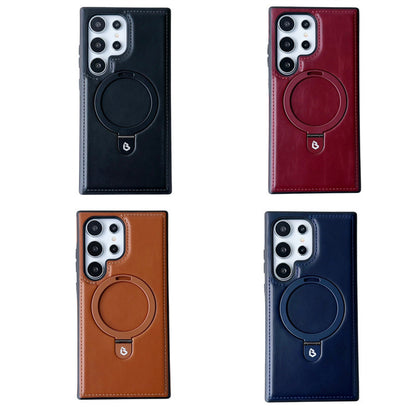 Samsung S24 Magnetic Charging Ring Holder Leather Business Protective Cover