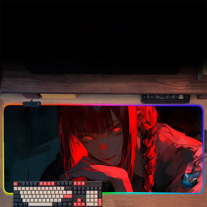 TOPTOY Makima Chainsaw Man RGB gaming mouse pad full desk mat with anime Makima art and rainbow LED edge