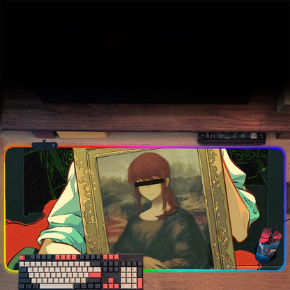 Makima Chainsaw Man RGB gaming mouse pad large desk mat with anime portrait RGB edge keyboard and mouse