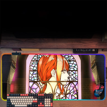 TOPTOY Makima Chainsaw Man RGB gaming mouse pad with Makima profile art and stained glass window and RGB edge