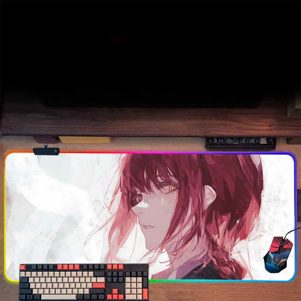 TOPTOY Makima Chainsaw Man RGB gaming mouse pad large desk mat with full Makima portrait and RGB lighting