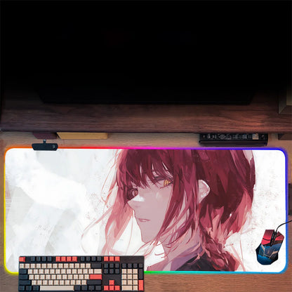 TOPTOY Makima Chainsaw Man RGB gaming mouse pad large desk mat with full Makima portrait and RGB lighting
