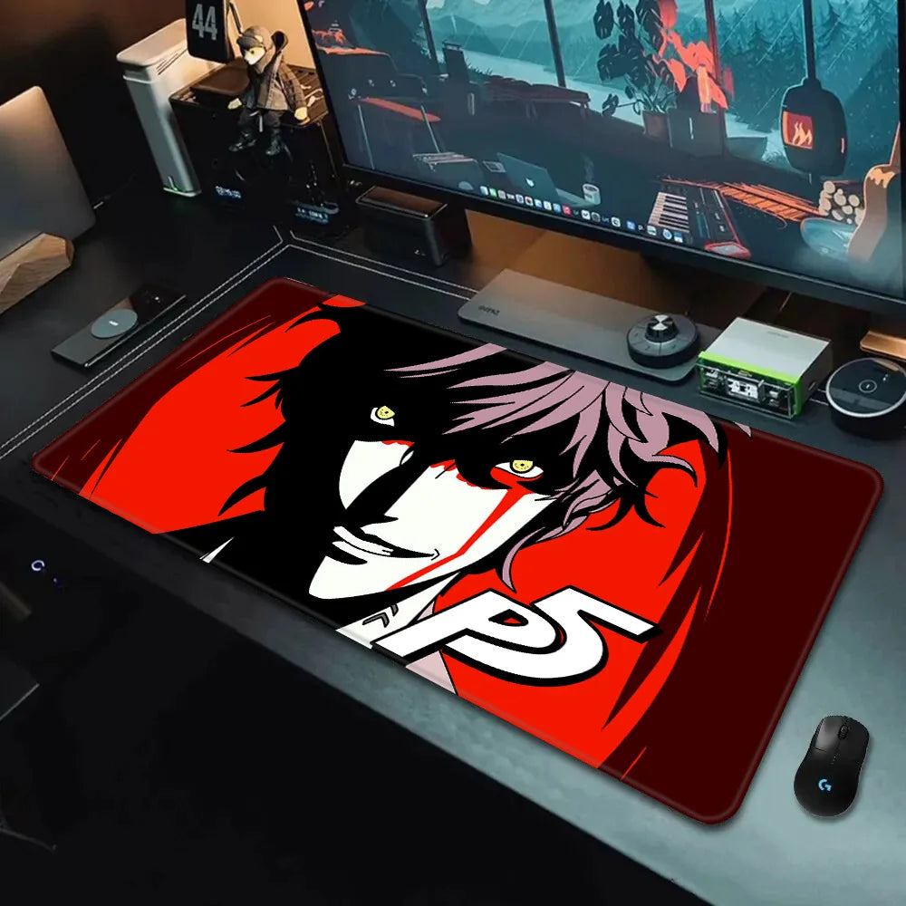 MINISO Persona 5 mouse pad XXL red oversized gaming desk mat with stylized character face art