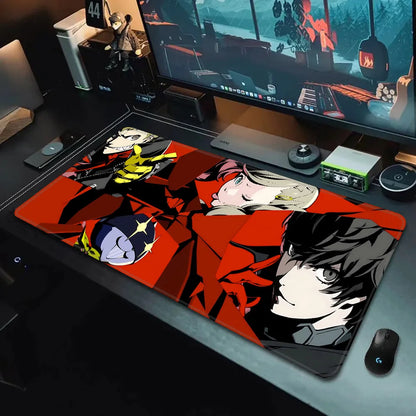 MINISO Persona 5 mouse pad XXL red and black desk mat featuring Joker and Phantom Thieves characters