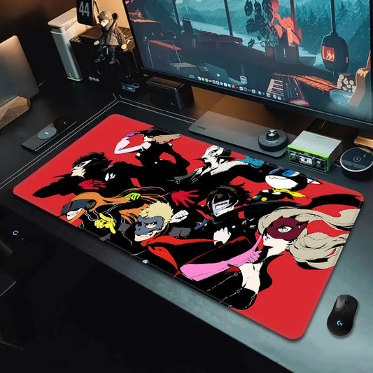 MINISO Persona 5 mouse pad XXL large red desk pad with Joker and Phantom Thieves anime artwork
