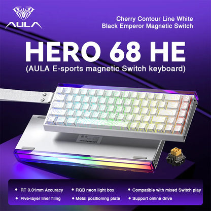 AULA HERO 68HE magnetic switch keyboard white 68 key compact RGB aluminum case with detachable wrist rest