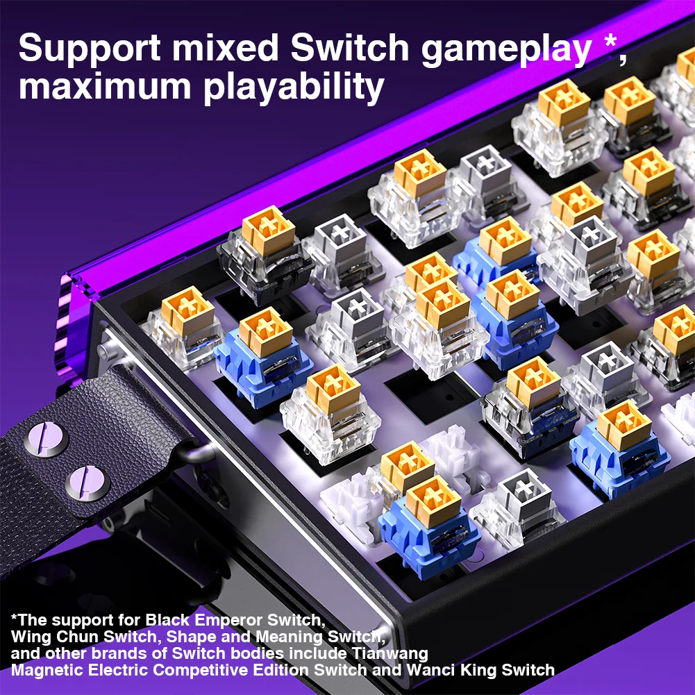 AULA HERO 68HE magnetic switch keyboard close up showing hot swap mixed yellow blue clear switches