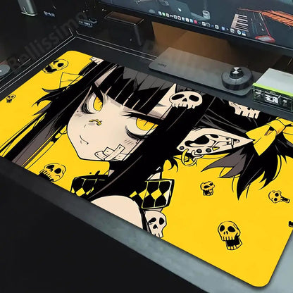 Bellissimo kawaii anime girl mouse pad large yellow skull design gaming desk mat non slip