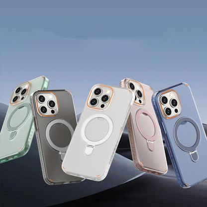 Iphone 15 Magnetic Bracket Phone Case With Holder Stand Cover For Magesafe Magnetic Transparent Wireless Charge Case