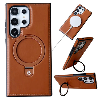 Samsung S24 Magnetic Charging Ring Holder Leather Business Protective Cover