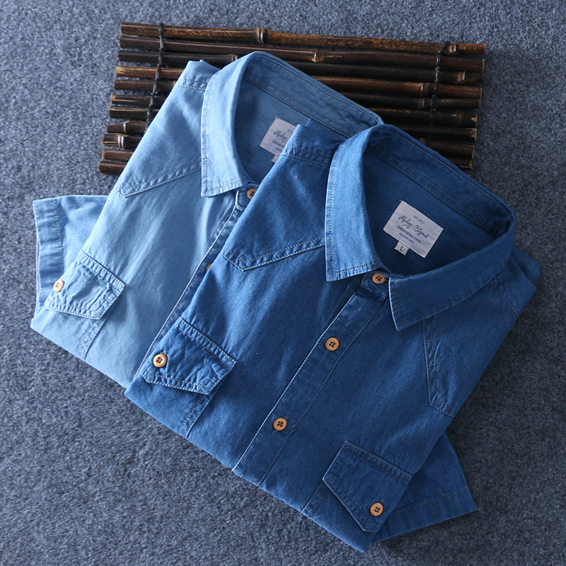 Men's Cotton Denim Summer Short-sleeved Shirt