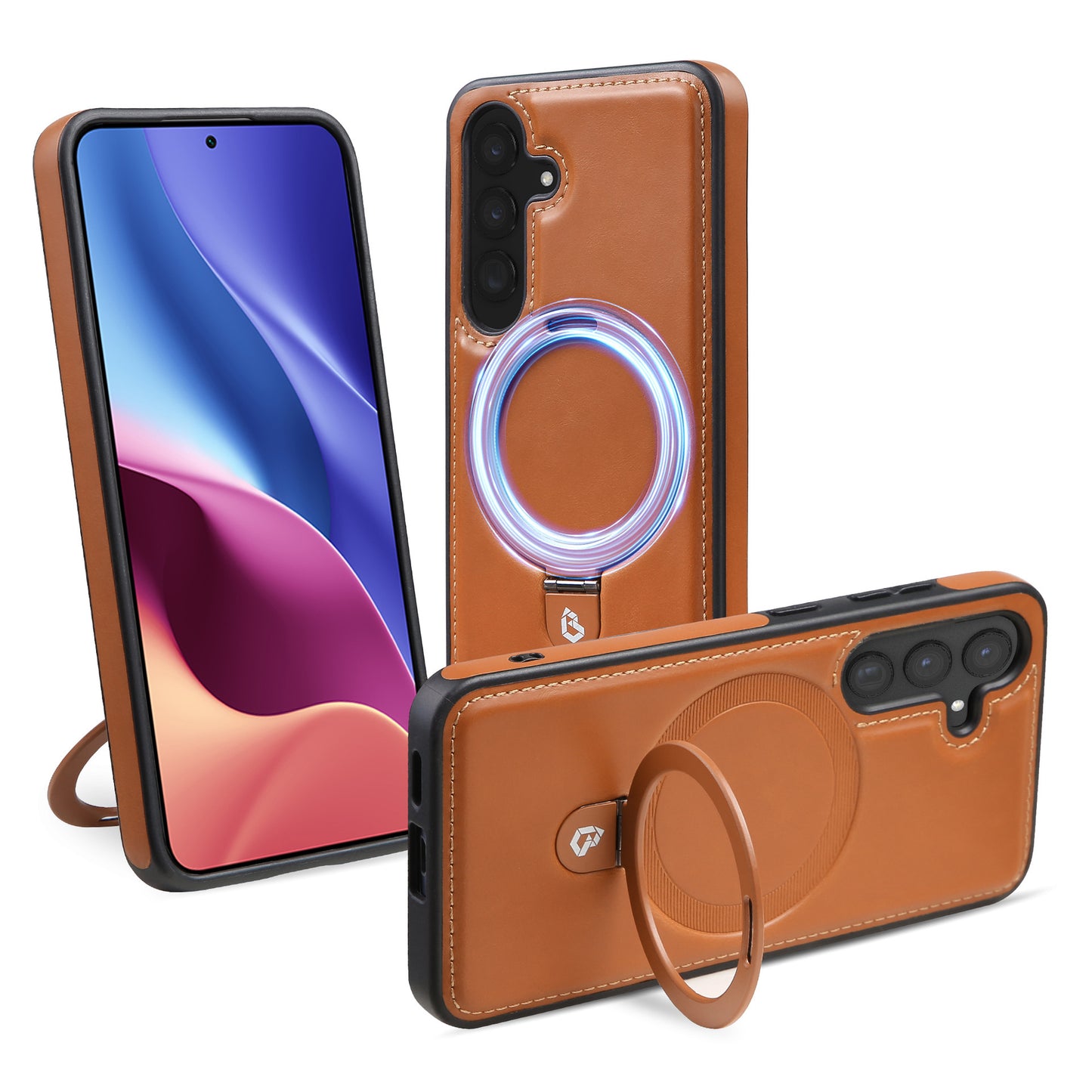 Funda protectora de cuero para negocios con soporte magnético para anillo de carga Samsung S24