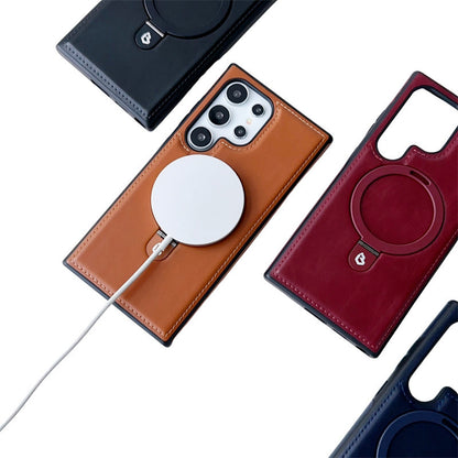 Samsung S24 Magnetic Charging Ring Holder Leather Business Protective Cover