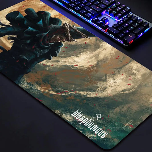 Riccu Blasphemous game mouse pad featuring dark artwork extra large cloth surface for precise gaming control