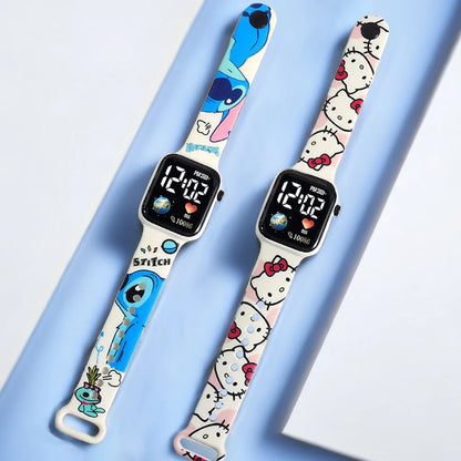 MINISO Hello Kitty digital watch for girls replacement bands showing Hello Kitty and Stitch designs