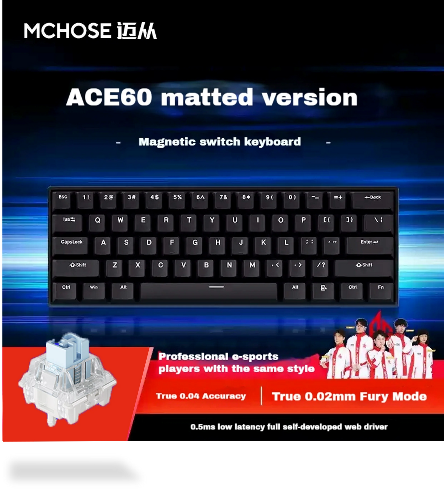 APAYADO ACE60 matted 60 percent black magnetic switch gaming keyboard compact layout esports ad