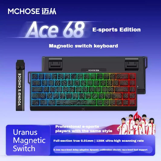 APAYADO Ace 68 RGB compact magnetic switch gaming keyboard with detachable wrist rest and folding feet