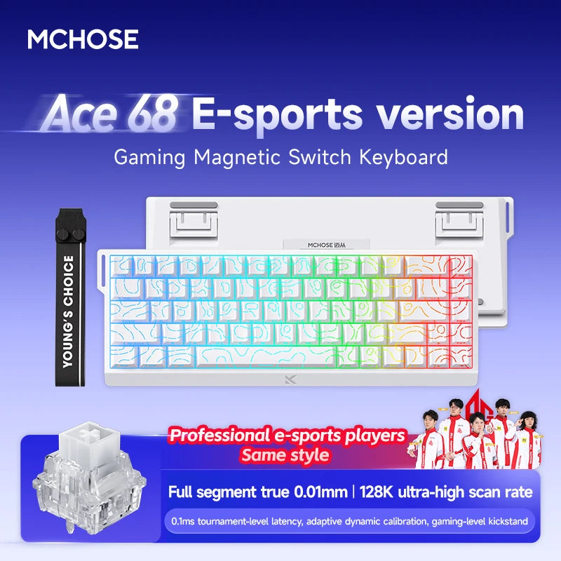 APAYADO Ace 68 white compact RGB magnetic switch gaming keyboard for eSports players