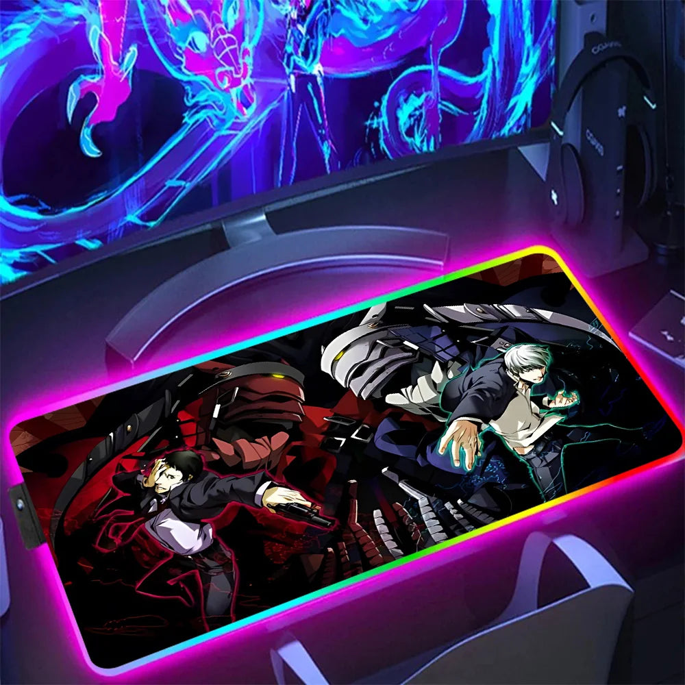 NS Superstore RGB gaming mouse pad with anime artwork and full perimeter RGB lighting on XXL desk mat