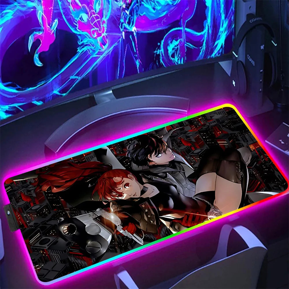 NS Superstore RGB gaming mouse pad anime character art full desk mat with neon edge lighting for PC setup