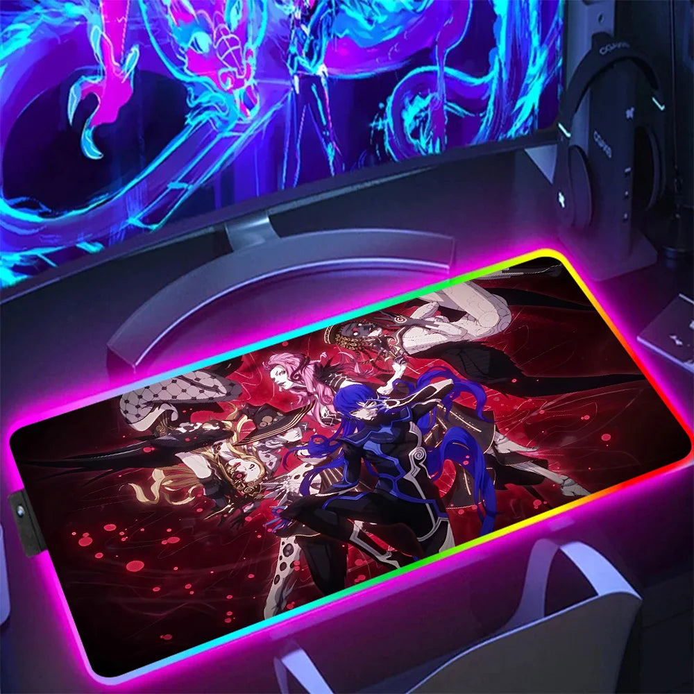 NS Superstore RGB gaming mouse pad featuring anime character full desk mat with multicolor LED border