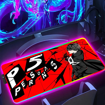 NS Superstore Persona 5 red desk mat with Joker artwork RGB gaming mouse pad and full edge LED lighting