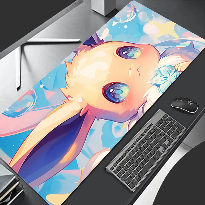 MINISO Eevee gaming mouse pad large anime desk mat with pastel Eevee artwork and non slip base