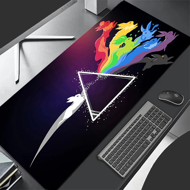 MINISO Eevee gaming mouse pad large desk mat with rainbow Eevee silhouettes and non slip base