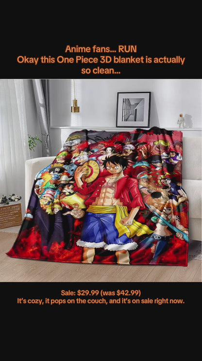 Anime One Piece 3D Cartoon Blanket - Soft, Warm Throw for Bedroom, Living Room, Bed, Camping, Picnic, Office, Kids Gift